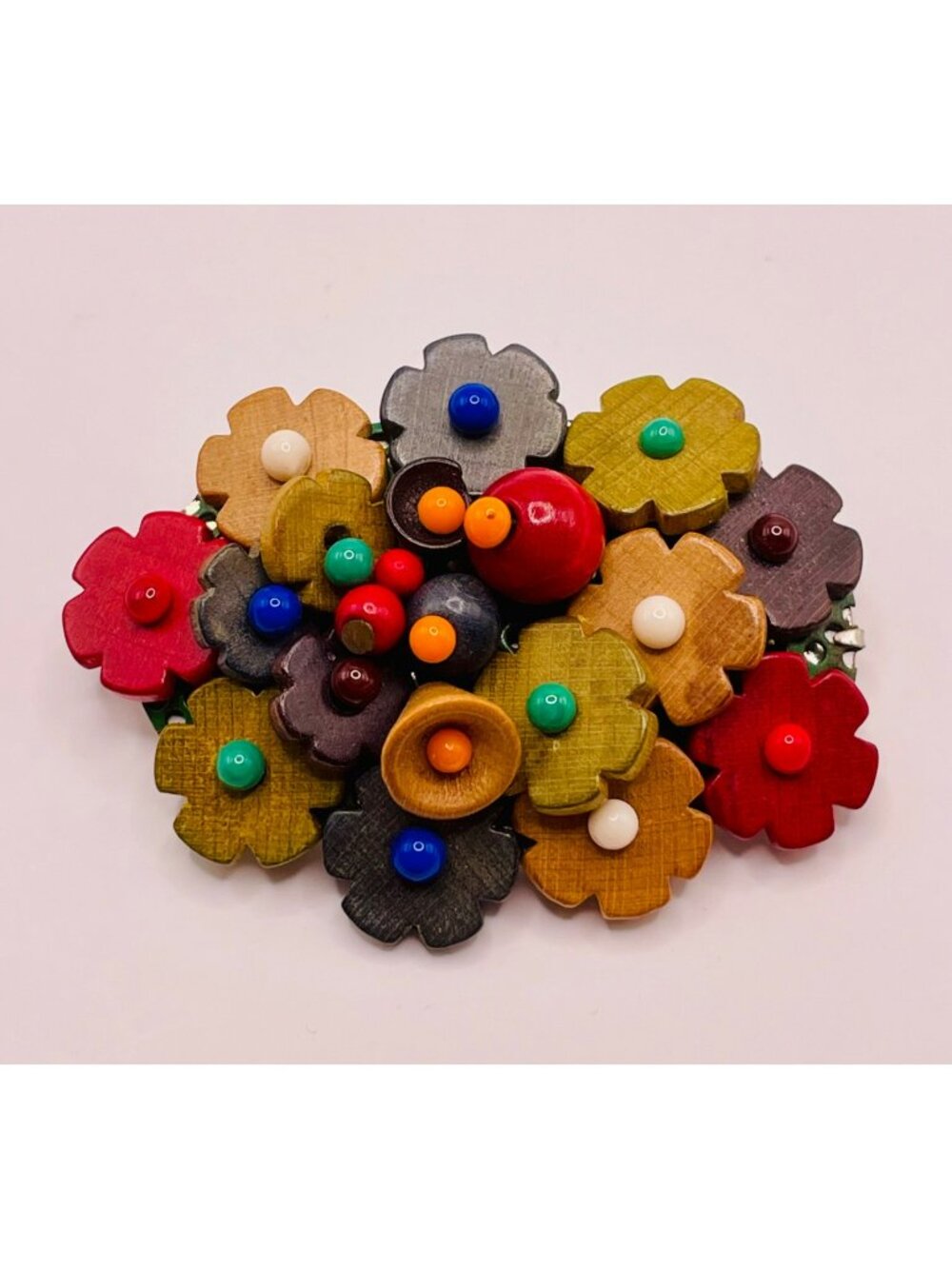 Vintage 1930's-40's Czechoslovakian Multicolor Wooden Flower Cluster Brooch -19B
